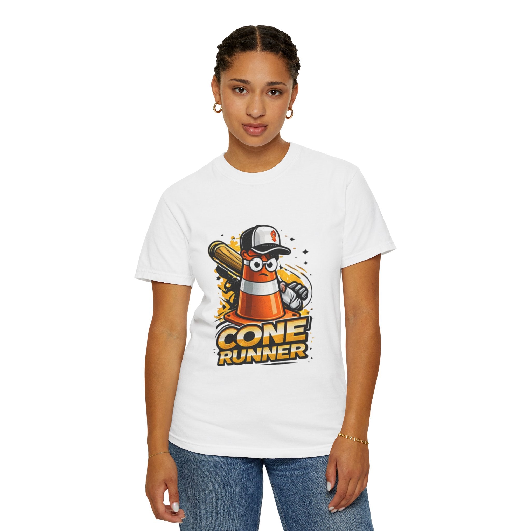 Cone Runner Graphic T-Shirt — Fun Construction Traffic Cone Design
