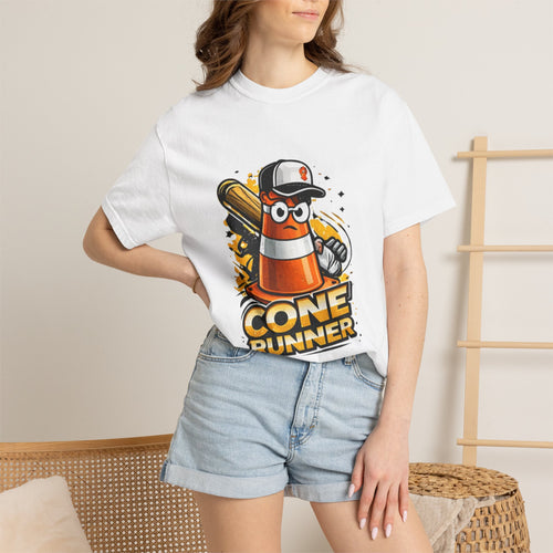 Cone Runner Graphic T-Shirt — Fun Construction Traffic Cone Design