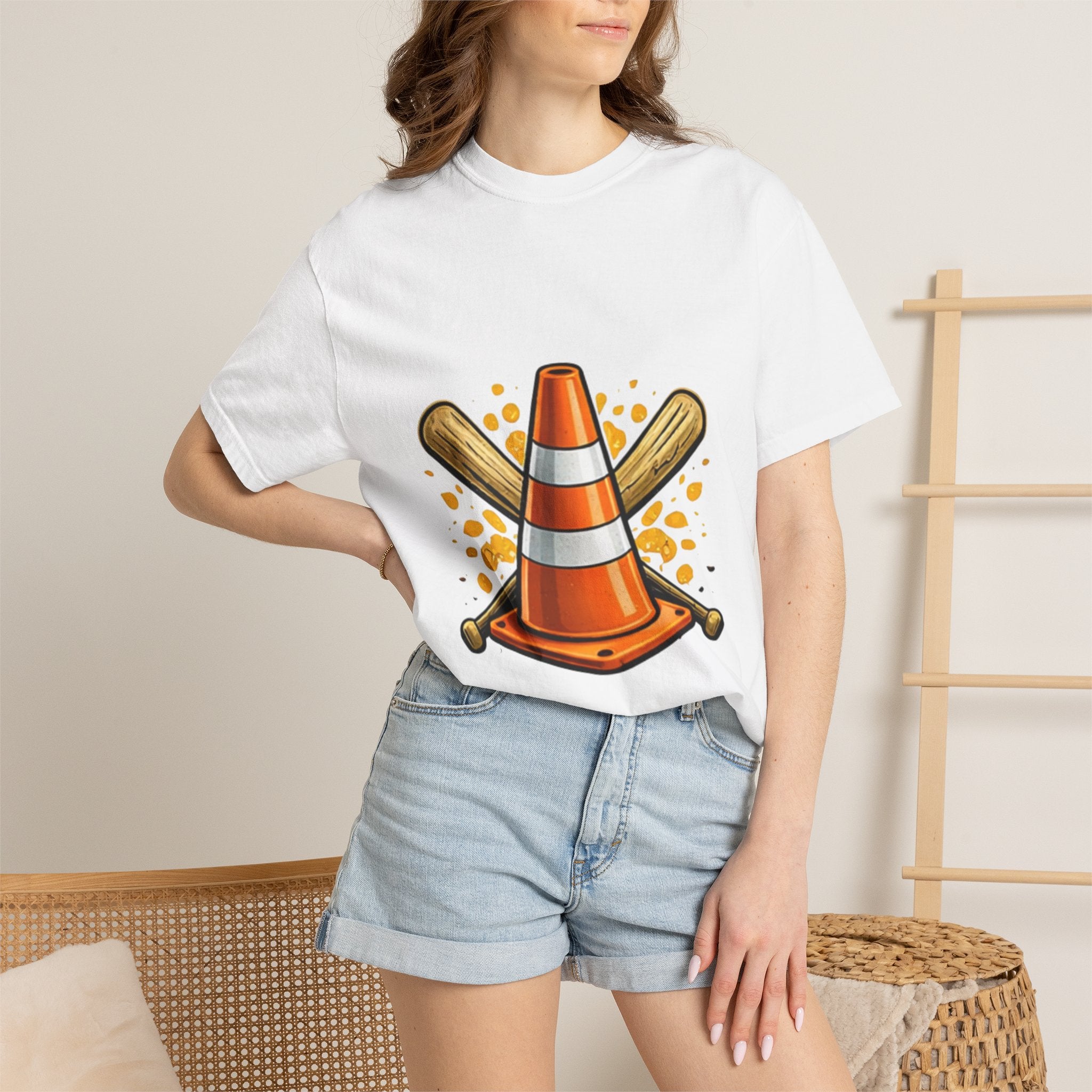 Traffic Cone & Bats T-Shirt — Construction Baseball Graphic Tee