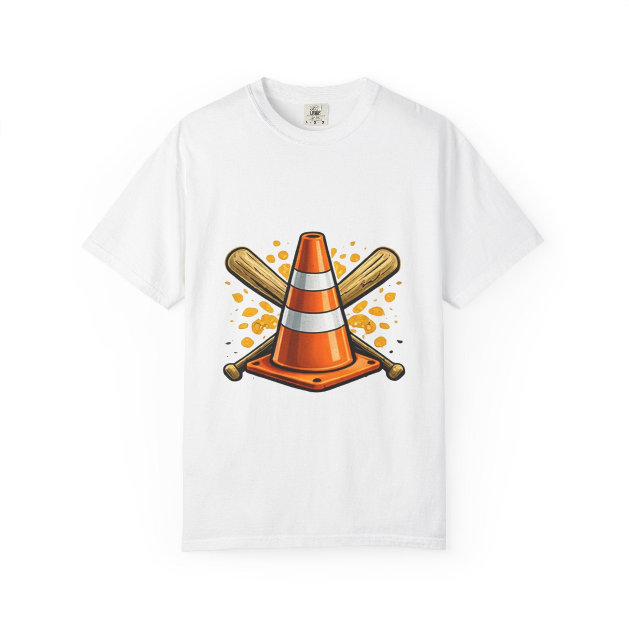 Traffic Cone & Bats T-Shirt — Construction Baseball Graphic Tee