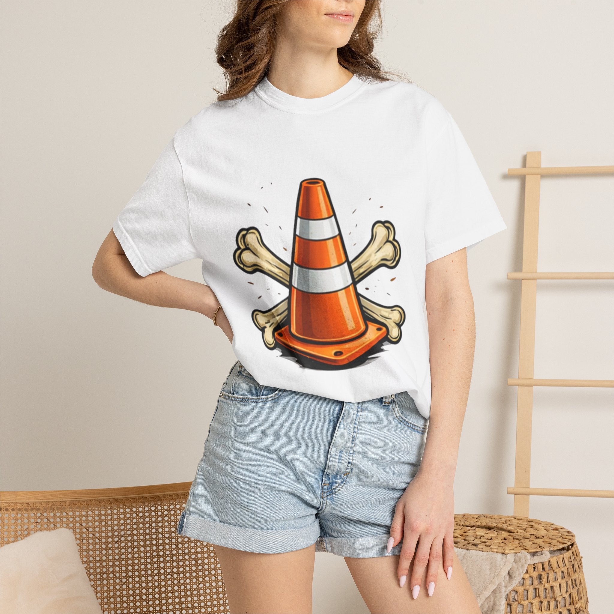 Traffic Cone Crossbones T-Shirt — Funny Construction & Roadwork Graphic Tee